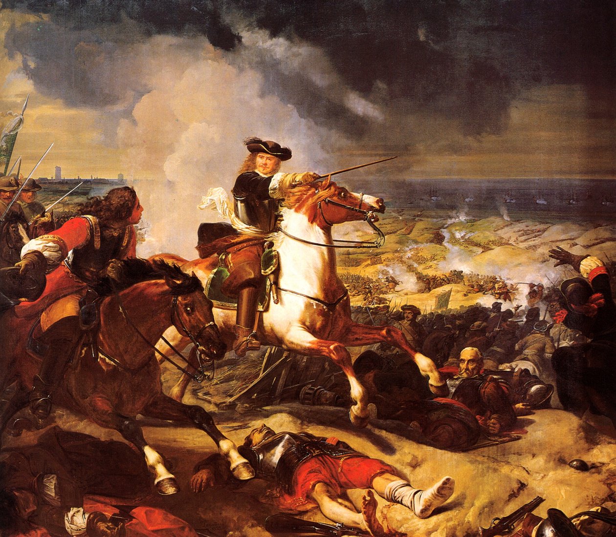 1658年6月14日、ダンケルク包囲戦における砂丘の戦い 作： チャールズフィリップラリヴィエール