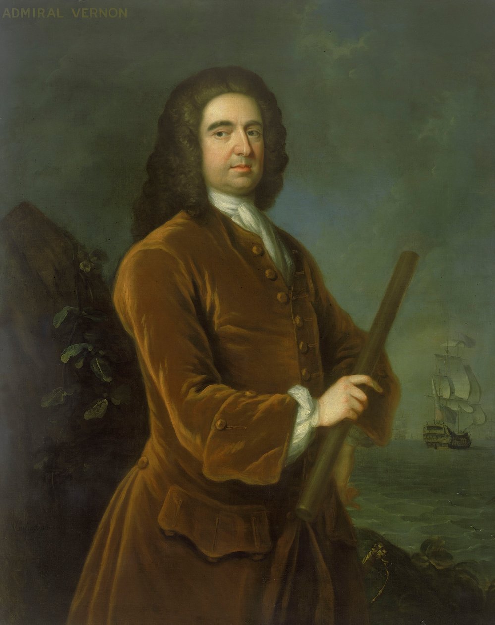 エドワード・ヴァーノン提督（1684-1757）、1730年代半ば（キャンバスに油彩） 作： チャールズフィリップス