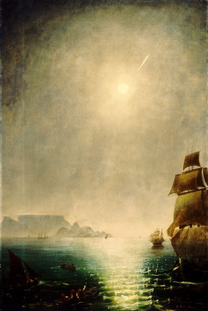 1843年の大彗星を示すテーブル湾の月明かり 作： チャールズ・ピアッツィ・スミス