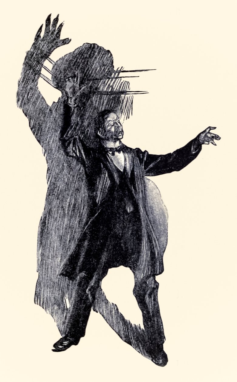 チャールズ・レイモンド・マコーリー（1871-1934）によって描かれたロバート・ルイス・スティーブンソン（1850-1894）によるジキル博士とハイド氏の奇妙な事件からヘンリー・ジキルが立っていた 作： チャールズ・レイモンド・マコーリー