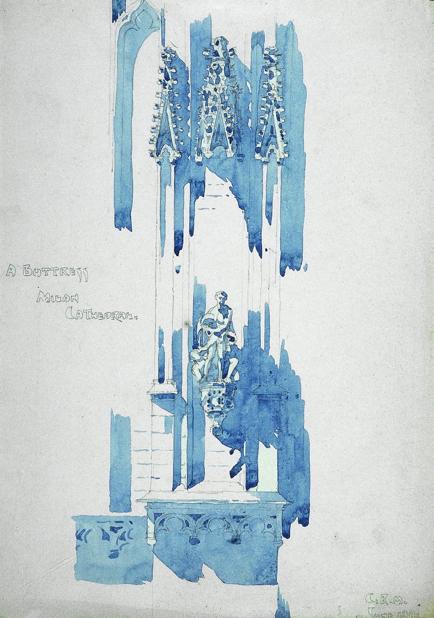 バットレス、ミラノ大聖堂、1891年（紙に鉛筆と水彩画） 作： チャールズレニーマッキントッシュ