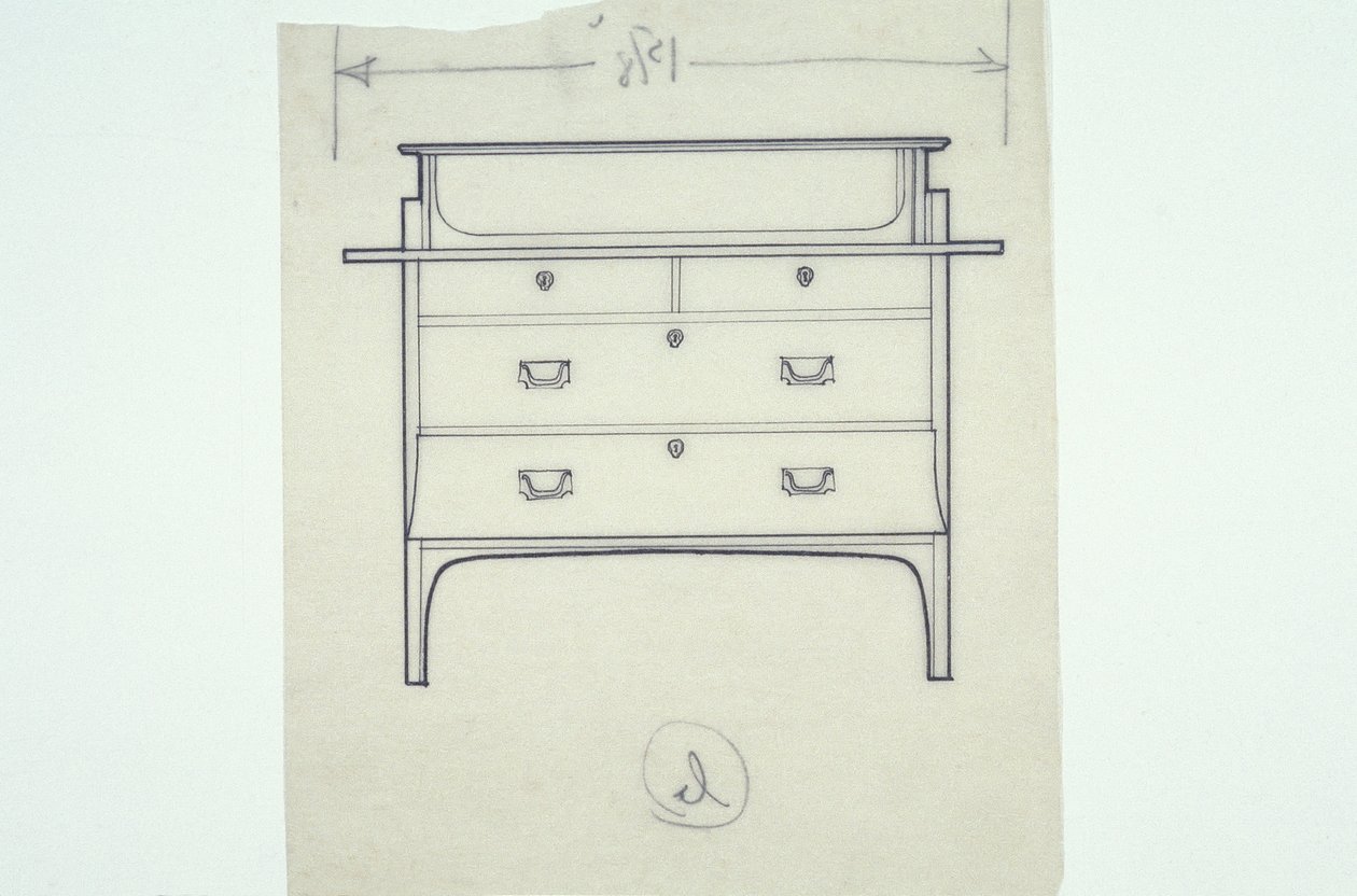家具の線画（塗装されたパネルのある和解）、1910年頃（紙にインク） 作： チャールズレニーマッキントッシュ