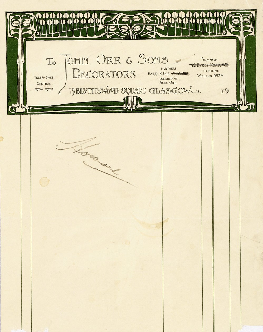John Orr＆Sons、グラスゴー、c.1894-1898の文房具のデザイン（印刷された紙） 作： チャールズレニーマッキントッシュ