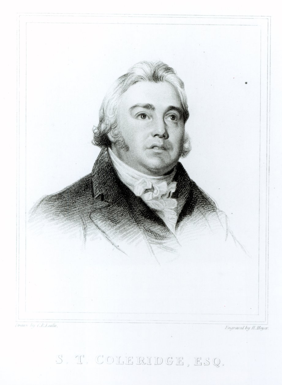 ヘンリーマイヤー（1782-1847）によって彫刻されたサミュエルテイラーコールリッジ（1772-1834）の肖像画 作： チャールズ・ロバート・レスリー