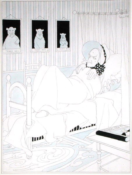 ウォルター・ジェロッド編集の「The Big Book of Fairy Tales」（1911年発行）に収録されている「The Three Bears」の挿絵「So she coverered herself up」（紙にペン＆インク、水彩画 作： チャールズ・ロビンソン