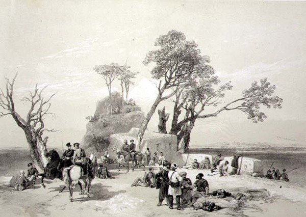 パンジャブ州1845年2月10日にイギリス軍に占拠されたローダワラの前哨基地、James Duffield Harding (1798-1863)が彫った「Recollections of India」のプレート8（リトグラフ） 作： チャールズ・スチュワート（後）ハーディンゲ