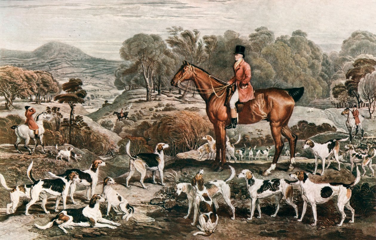 ラルフジョンラムトンと彼の馬の葬儀屋と猟犬、18世紀後半、1912 作： チャールズ・ターナー