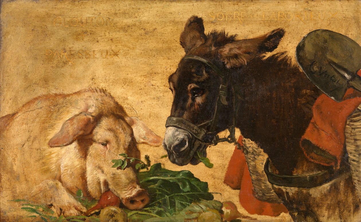 貪欲で怠惰、控えめで勤勉（油彩・キャンバス） 作： シャルル・ベルラ