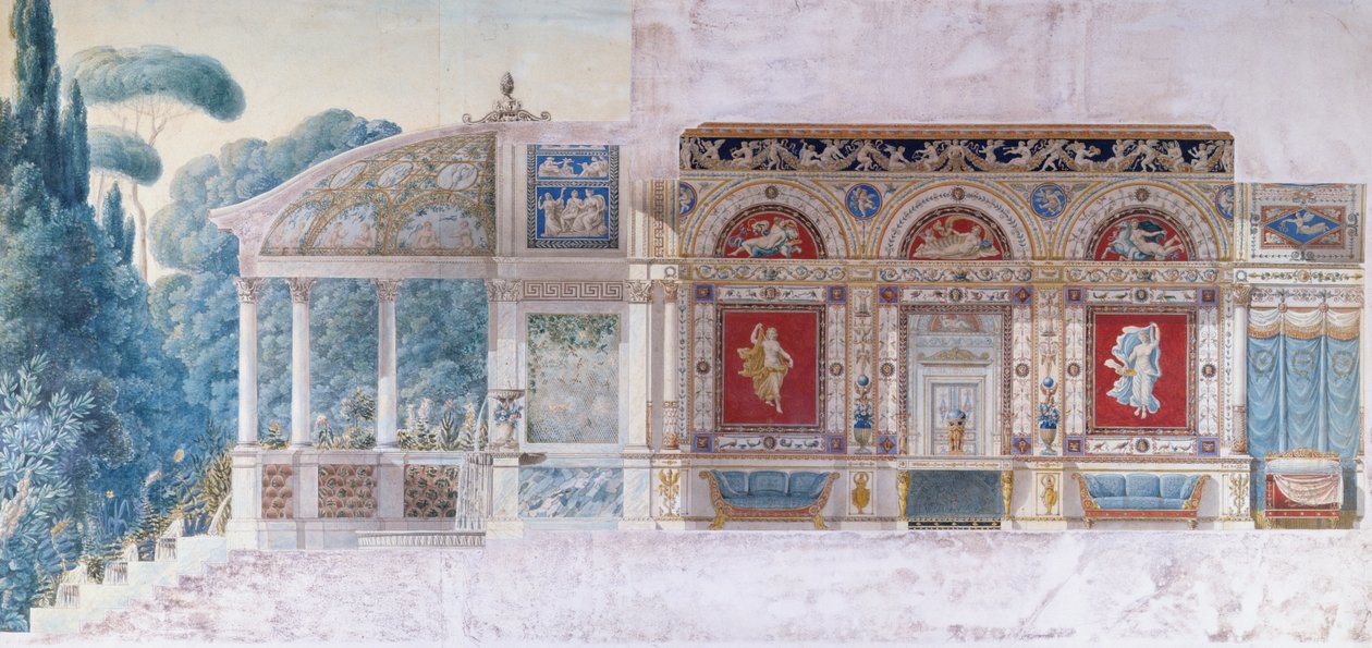 ホーテンスドゥボーアルネ（1783-1837）のシャンゼリゼにあるホテルパティキュリエのデザイン、オランダの女王（紙のトイレ） 作： チャールズとフォンテーヌパーシエ