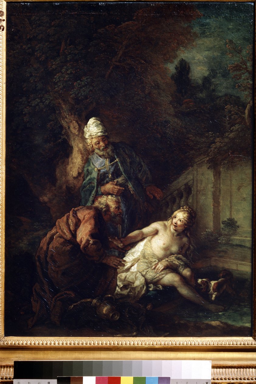 スザンナと長老たち。 シャルル・ド・ラ・フォッセ (1636-1716) による 1700 年以降の絵画。キャンバスに油彩。 バロック芸術。 美術館、プーシキン、モスクワ 作： シャルル・ド・ラ・フォッセ