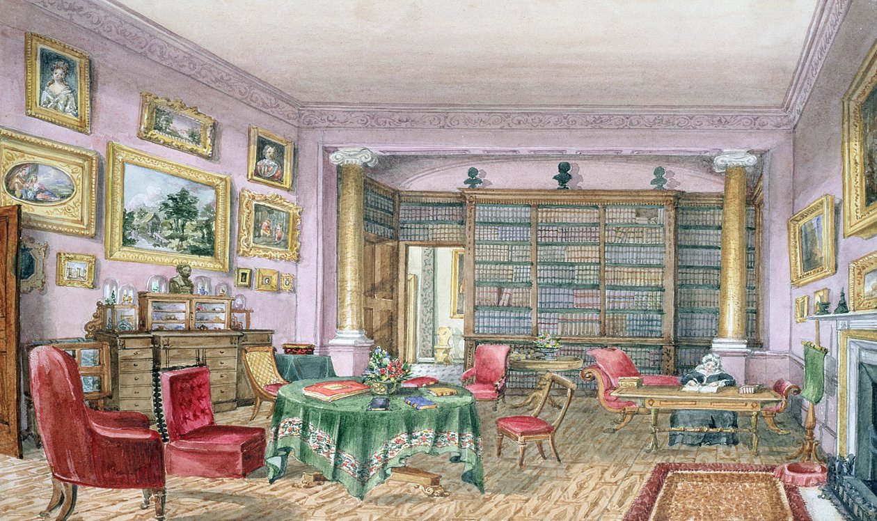図書館、ヴィンタース、「インテリアアルバム」のf.16、1843 作： シャーロット・ボサンケ