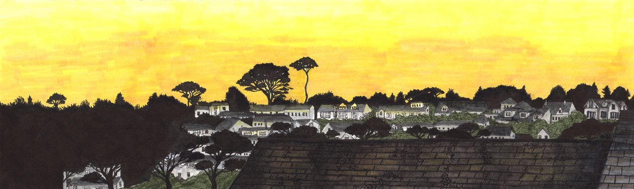 ギリービーチに沈む夕日、2020年（筆ペン） 作： Charlotte Orr
