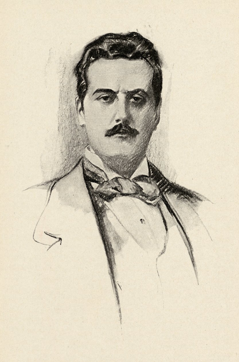 ジャコモプッチーニ（1858-1924）オリンダウンズ作「音楽のルアー」（1922年）のイラスト 作： チェイス・エマーソン
