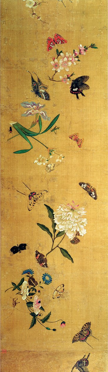 百羽の蝶、花と昆虫、手巻きの詳細 作： 陳紅寿