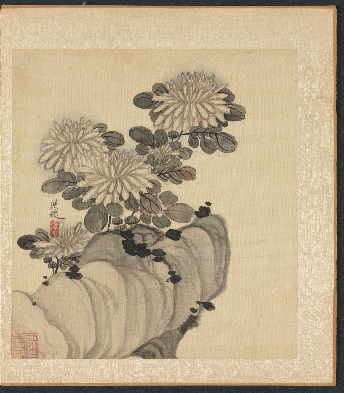 古代の巨匠の後の絵画：菊と岩、1598〜1652年。 作： 陳紅寿