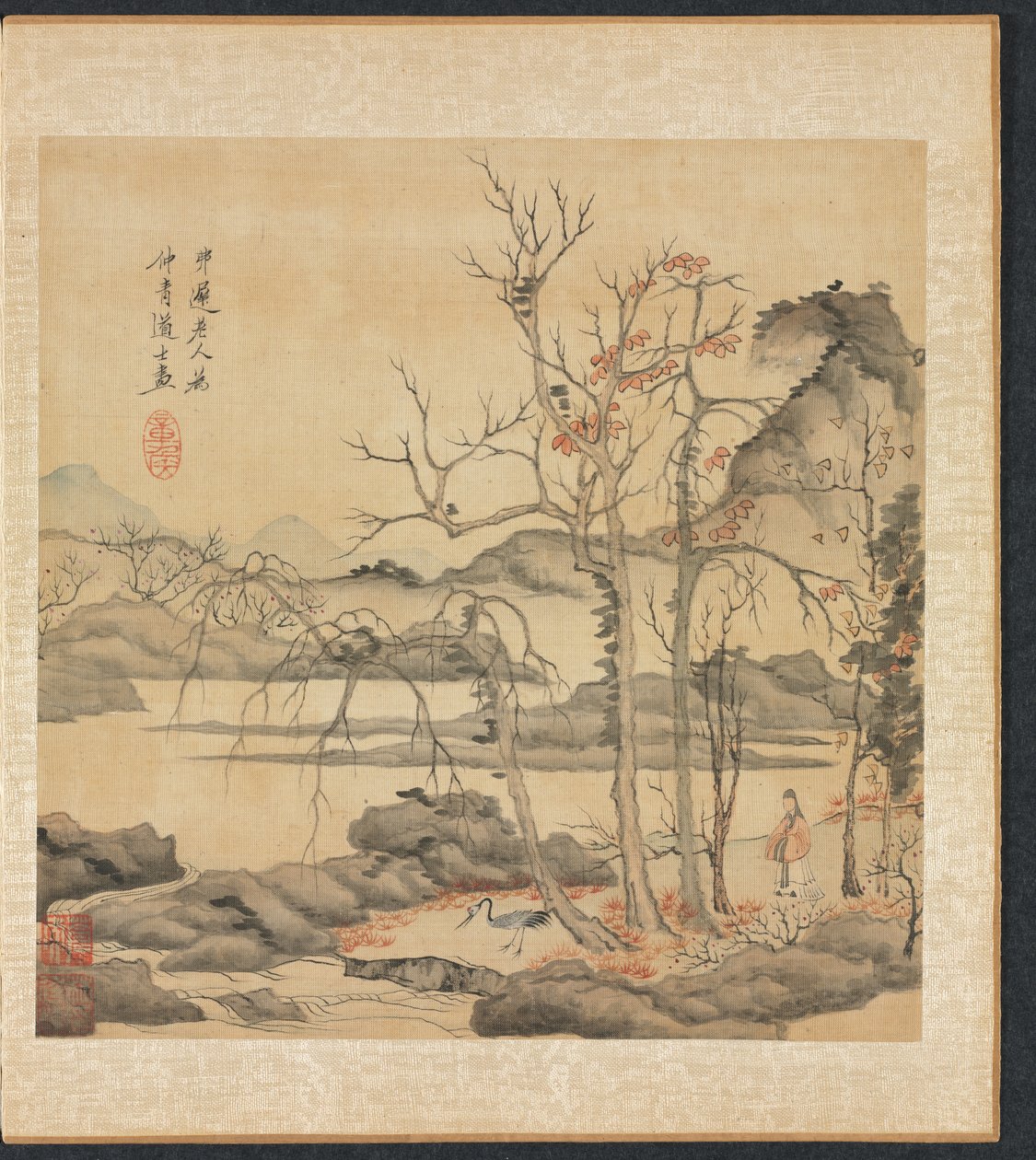 古代の巨匠の後の絵画：秋の風景の中の道教とクレーン、1598-1652。 作： 陳紅寿