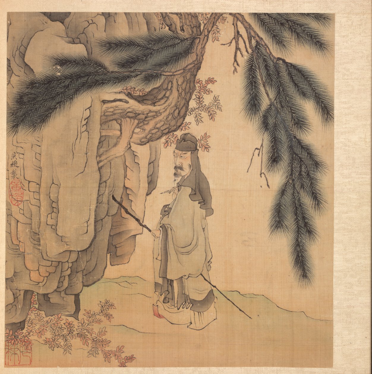 古代の巨匠の後の絵画: 杖と筆を持つ学者 作： 陳紅寿