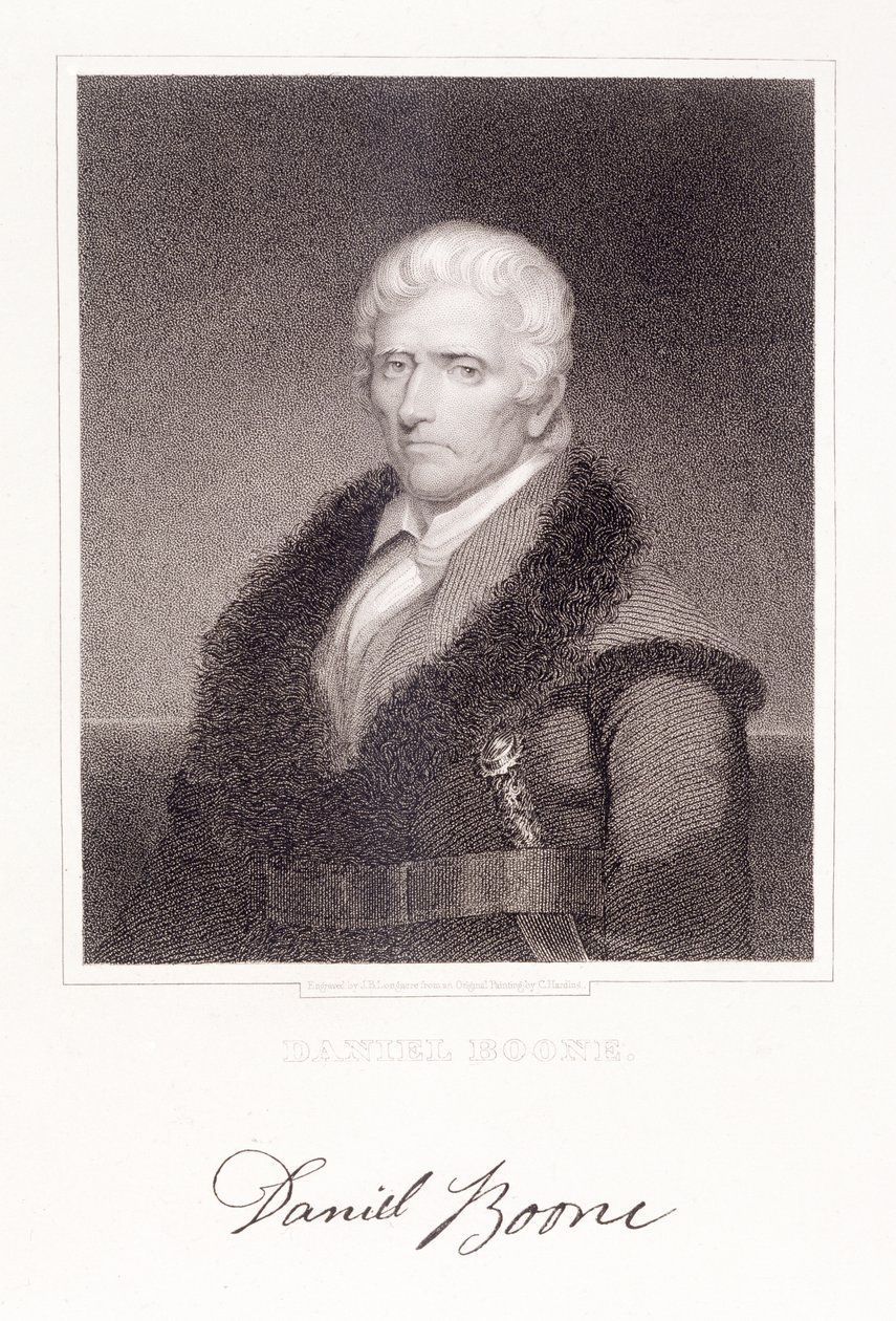 ダニエル・ブーン（1736-1813）は、ジェームズ・バートン・ロンガカー（1794-1869）によって彫刻されました 作： チェスター・ハーディング