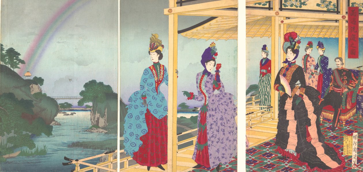 雨がさわやかにする庭園 うかせんていのず、1888年7月、1888年7月。 作： 与州周延