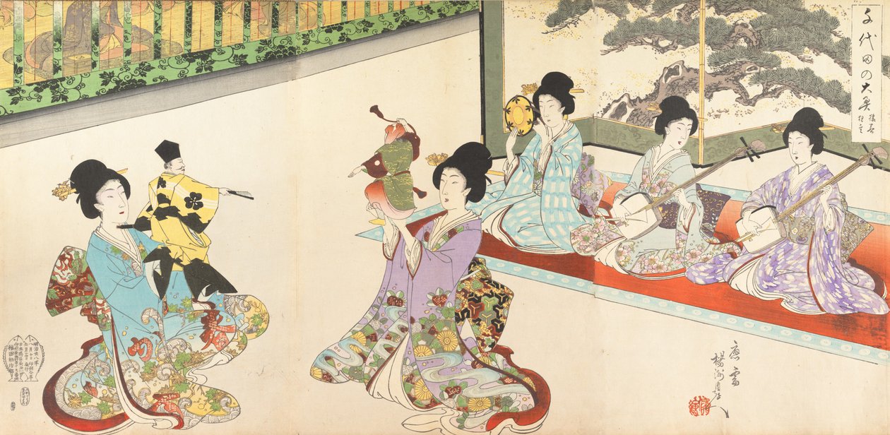 千代田城の侍女たち 稽古と人形狂言, 1895., 1895. 作： 与州周延