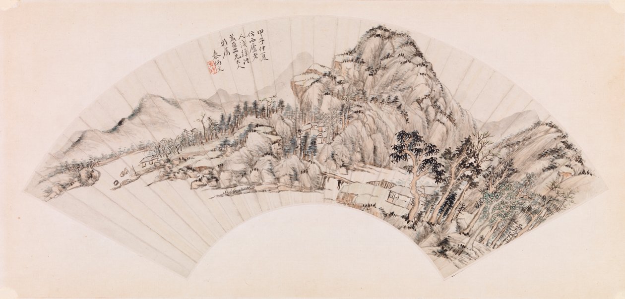 風景を描いたファン（紙にインク） 作： チンピンウェンチンピンウェン