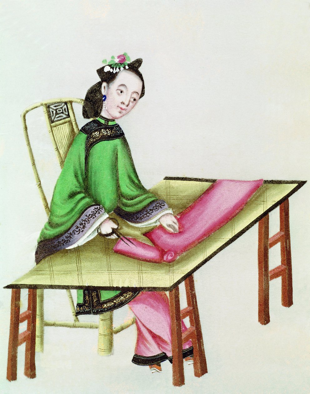 中国の女性が布を切り、乾隆期（1736-96） 作： 中国語学校