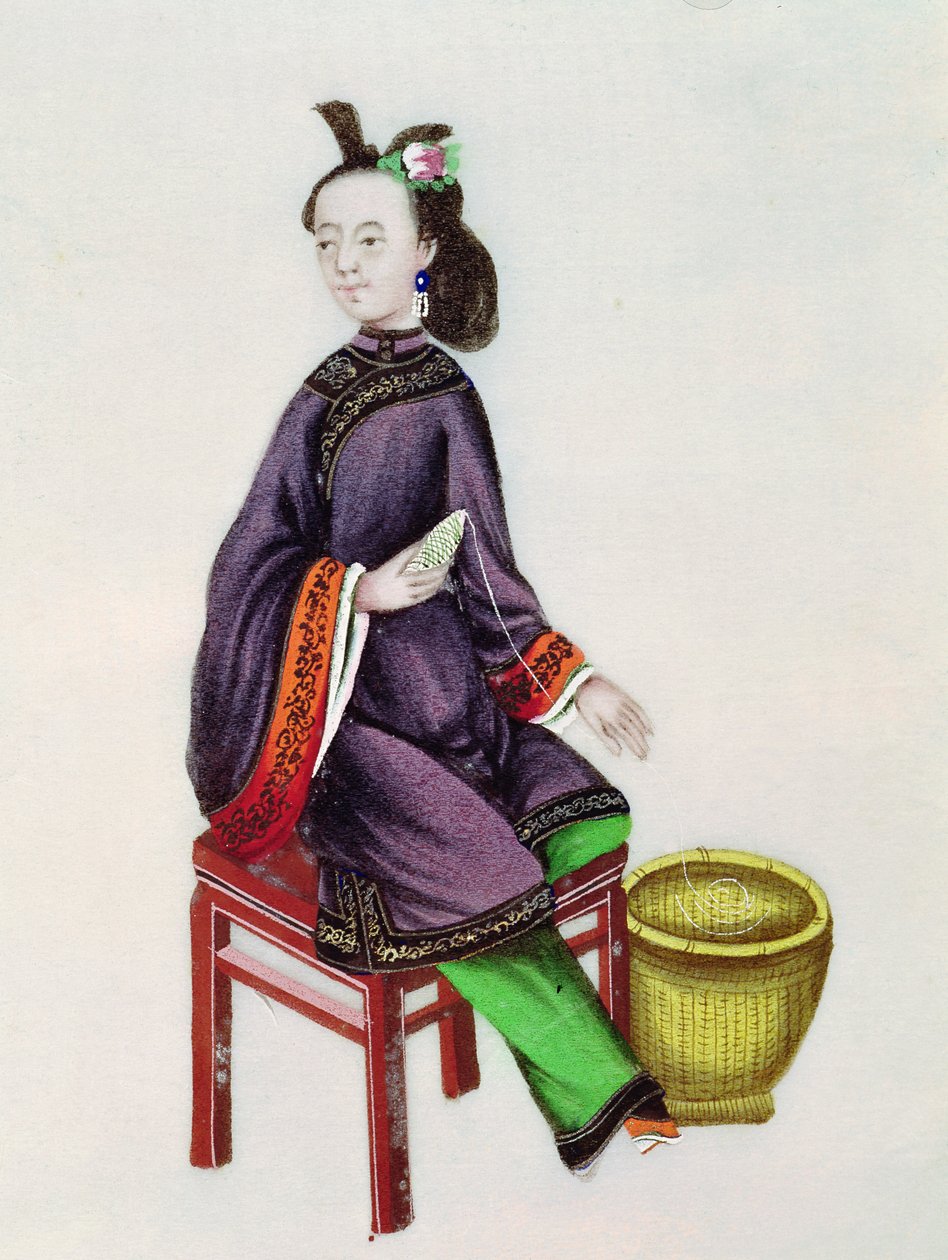 乾隆期（1736-96）、ボビンを作る中国人女性 作： 中国語学校