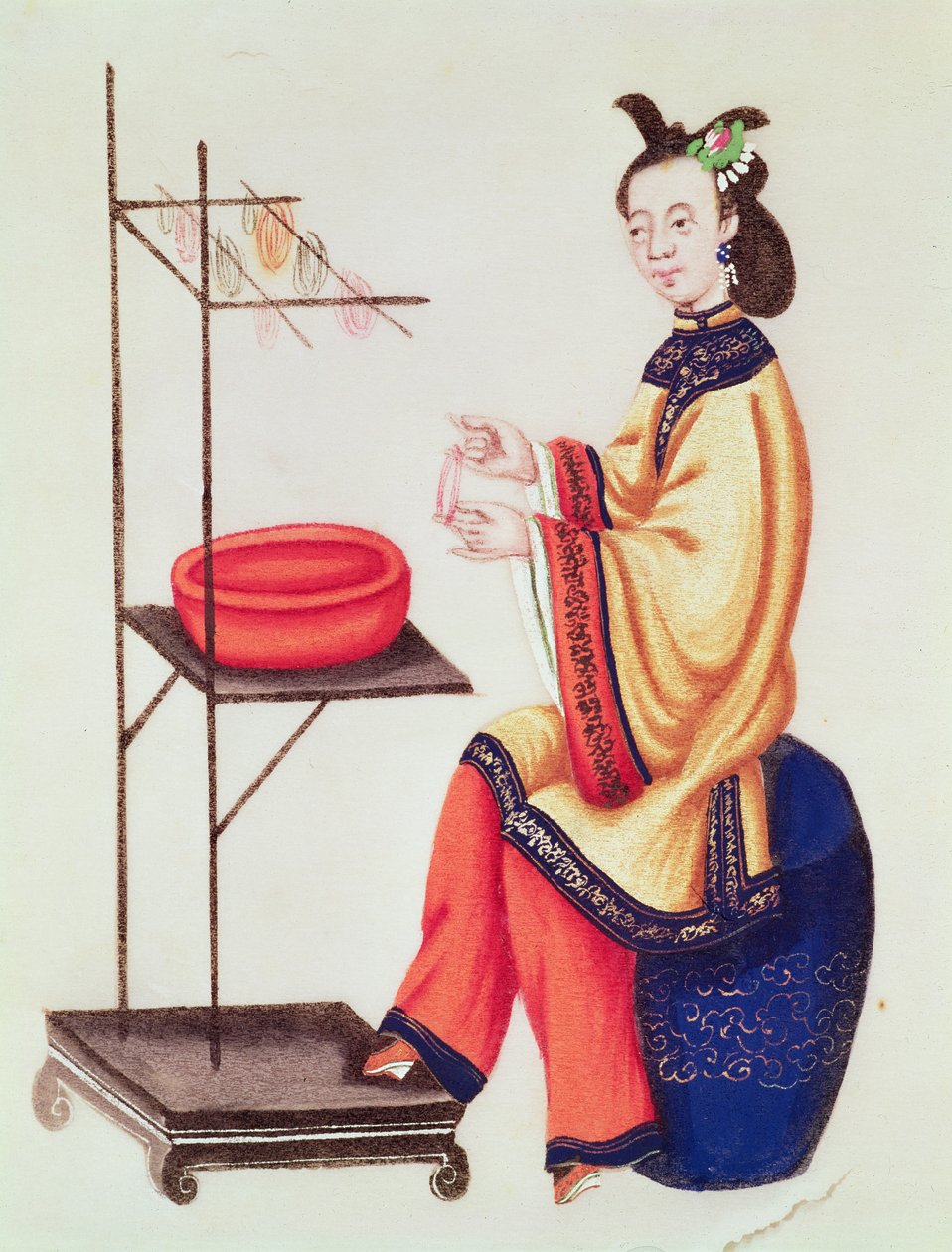 乾隆期（1736-96）、ボビンを作る中国人女性 作： 中国語学校
