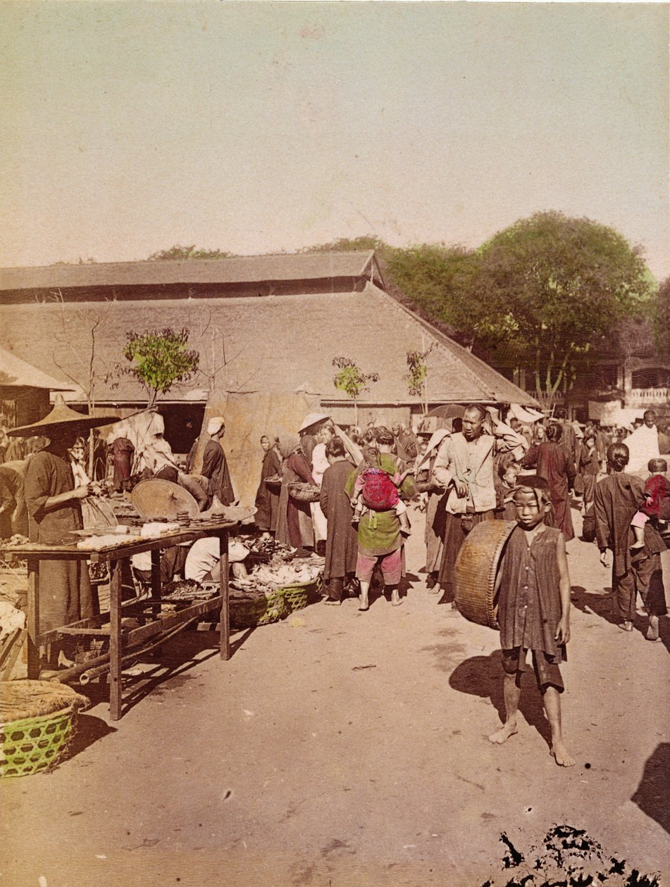 トンキンの市場、1899〜1900年頃（カラー写真） 作： 中国語学校