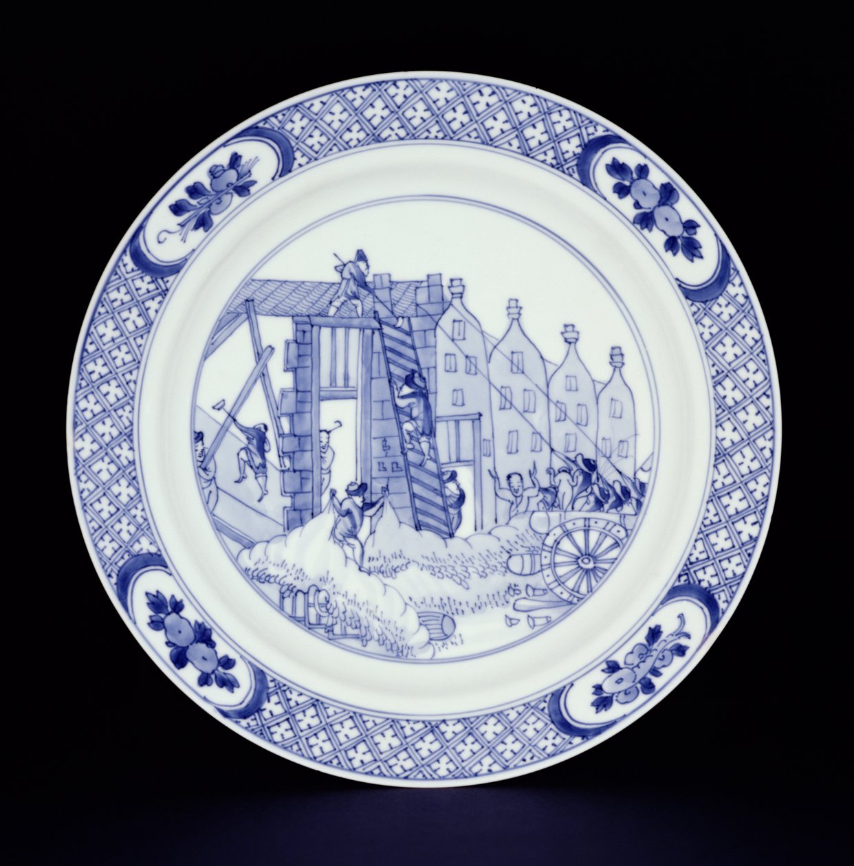 ロッテルダム暴動（磁器）を描いた青と白のプレート 作： 中国語学校