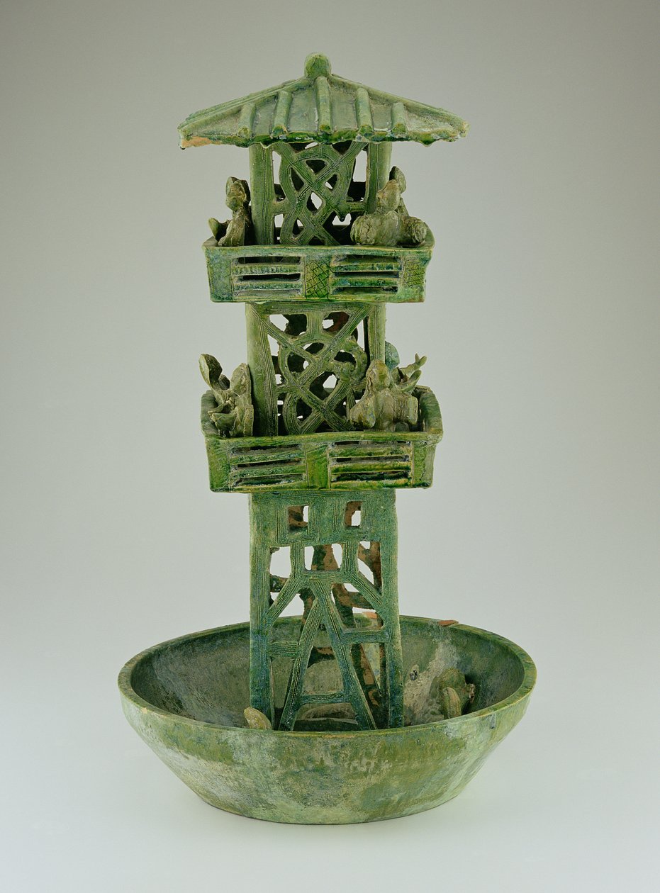 ものみの塔のモデル、ハン王朝（206 BC-220 AD）（釉薬をかけられたセラミック） 作： 中国語学校