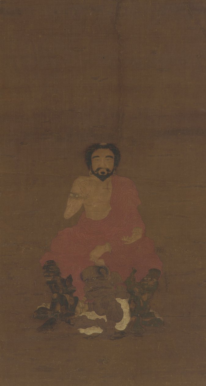 釈迦牟尼は3人の悪魔のような生き物、おそらく元祖明代の14世紀から15世紀に着席 作： 中国語学校