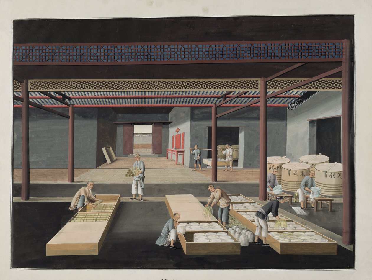 19世紀の中国の磁器製造のプロセスを描いた一連の12の皿12のボウルと皿の箱と包装 作： 中国語学校