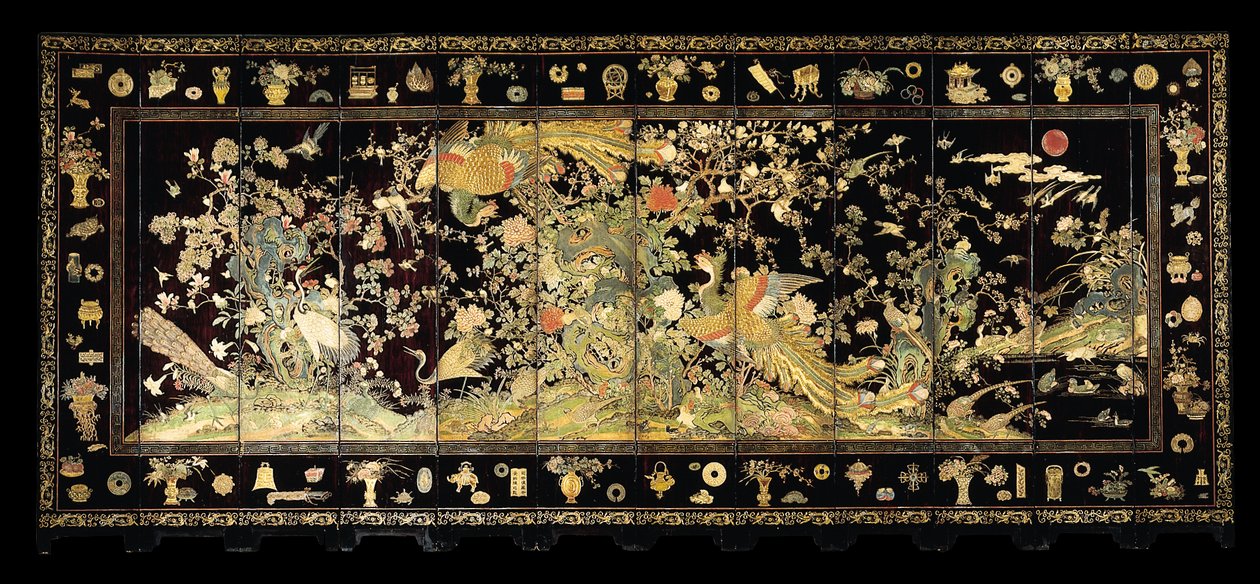 18世紀後半の不死鳥のいる12個のパネルスクリーン 作： 中国語学校