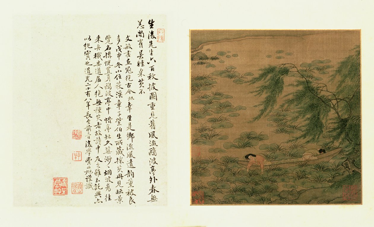 ボートから水向性物質を集めている2人の女の子 作： 中国語学校
