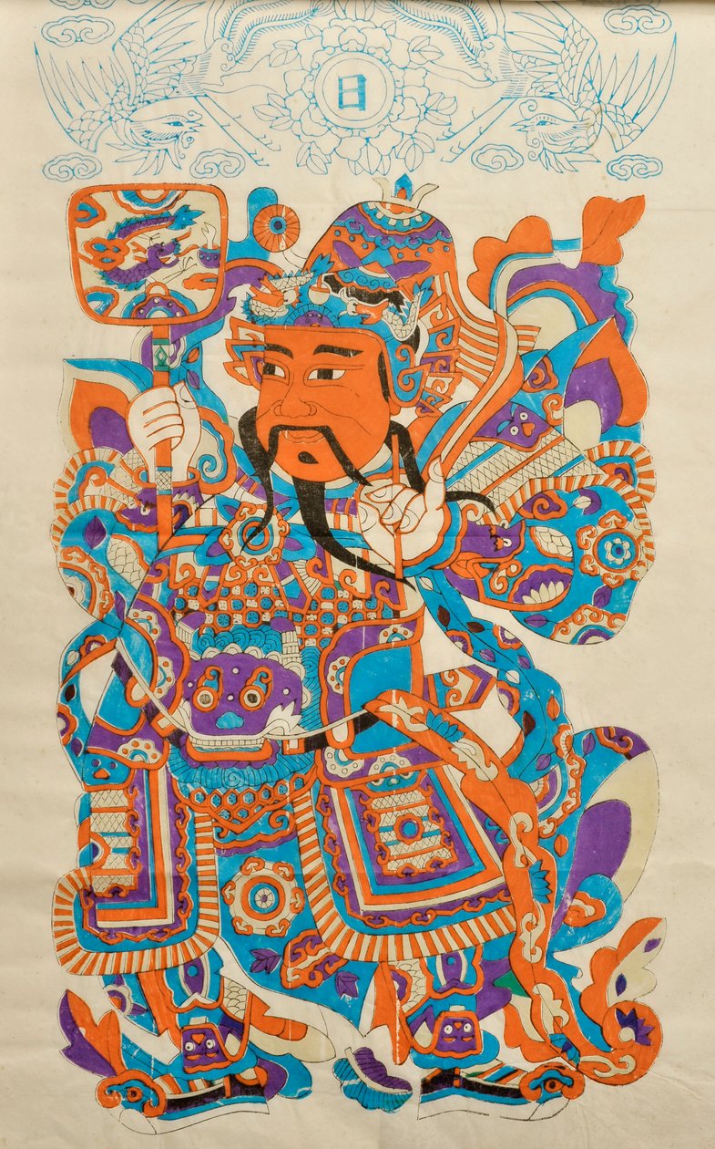 中国のドアの守護神を示す木版画（カラー木版画） 作： 中国語学校