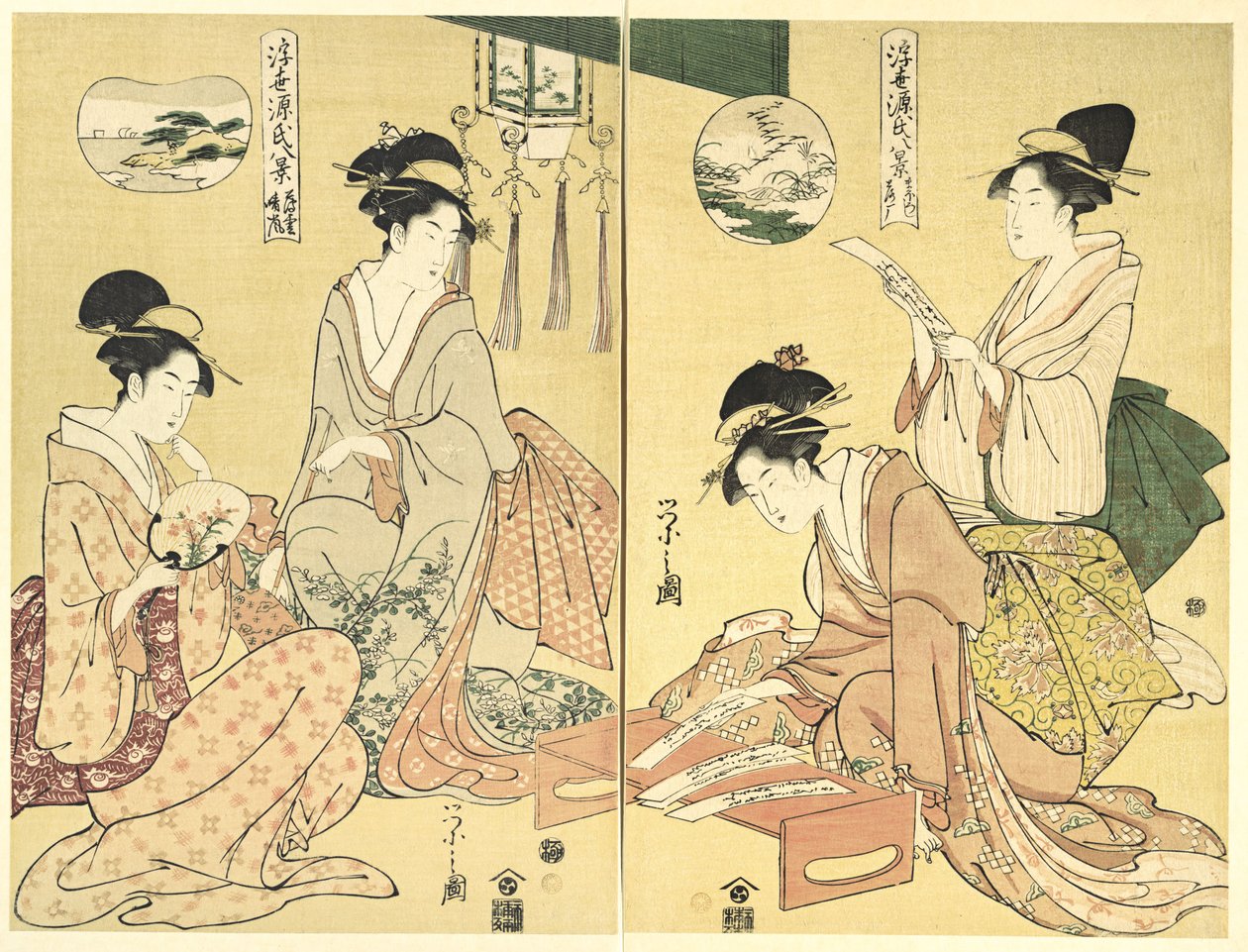 霊を呼ぶ者・帰る雁（幻・落雁）（右）と薄雲・晴嵐（左）- 浮世源氏八景より 作： 長文祭栄司