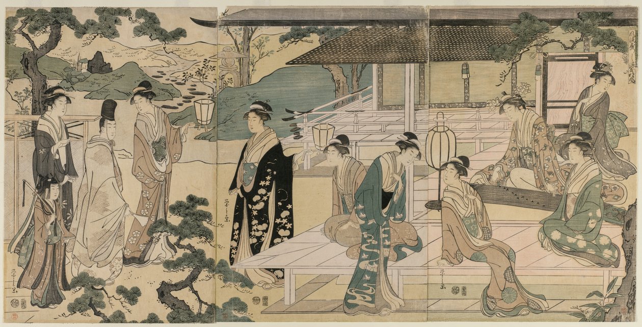 源氏物語シリーズ「源氏物語」の松風の章c。 1791年。 作： 長文祭栄司