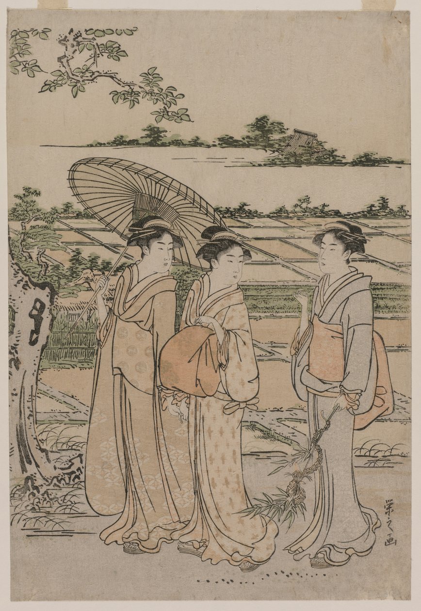 1780年代半ば、田舎を散歩する3人の女性。 作： 長文祭栄司