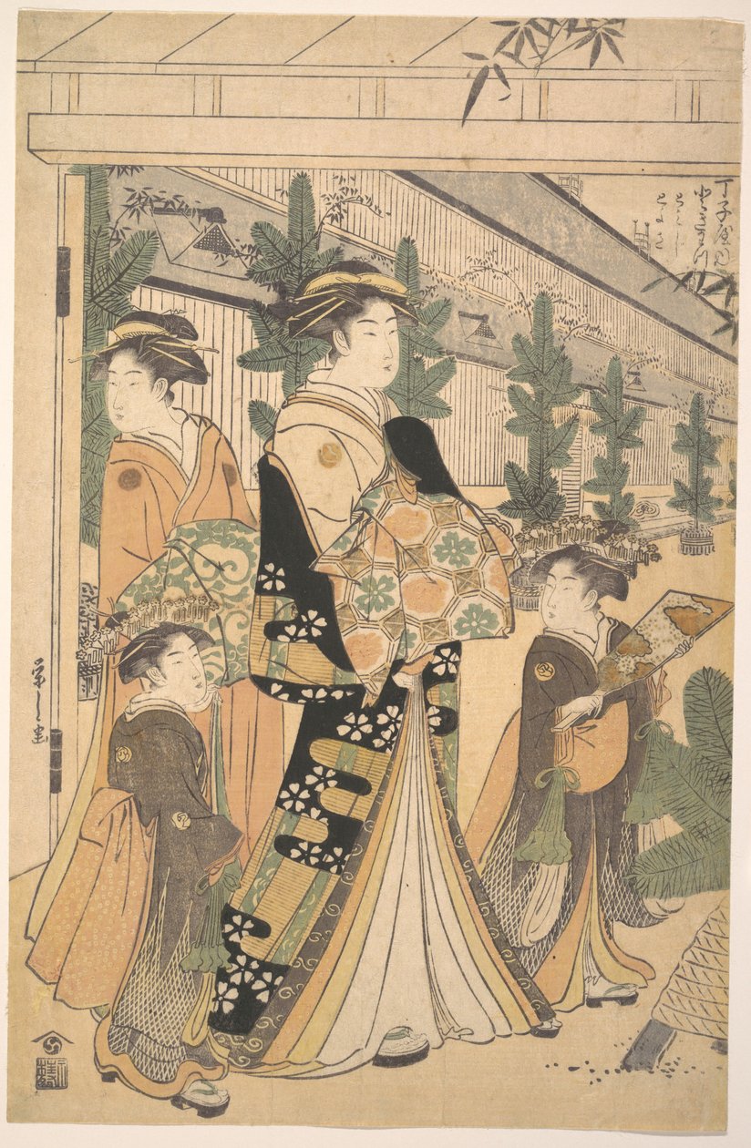 吉原の二人の花魁と二人の付き人 作： 長文祭栄司