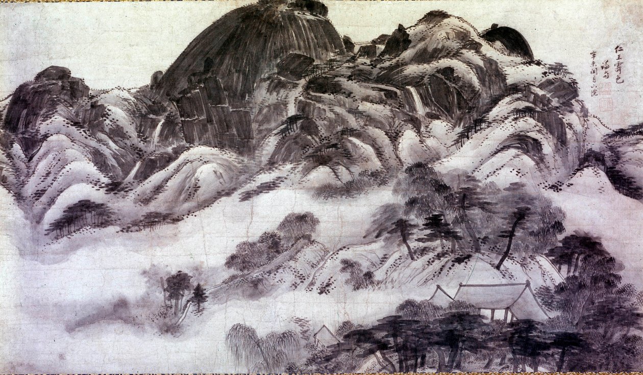 Art coreen: 仁王山。 チョン ソン (1676-1759) の版画。 18世紀。 ジャイ・ヒャン・ジョン コレクション 作： 鄭ゼン
