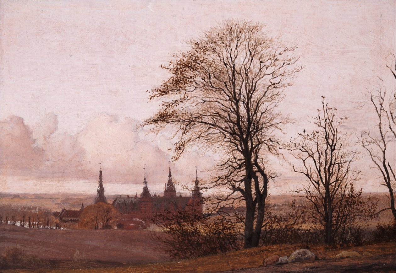 秋の風景。中景のフレデリクスボー城 作： ChristenKøbke