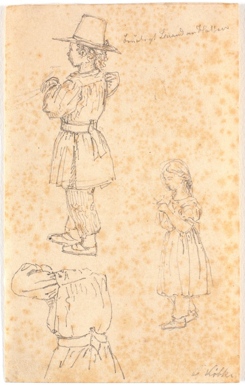 棒を持つ男の子と編み物をする女の子 作： ChristenKøbke