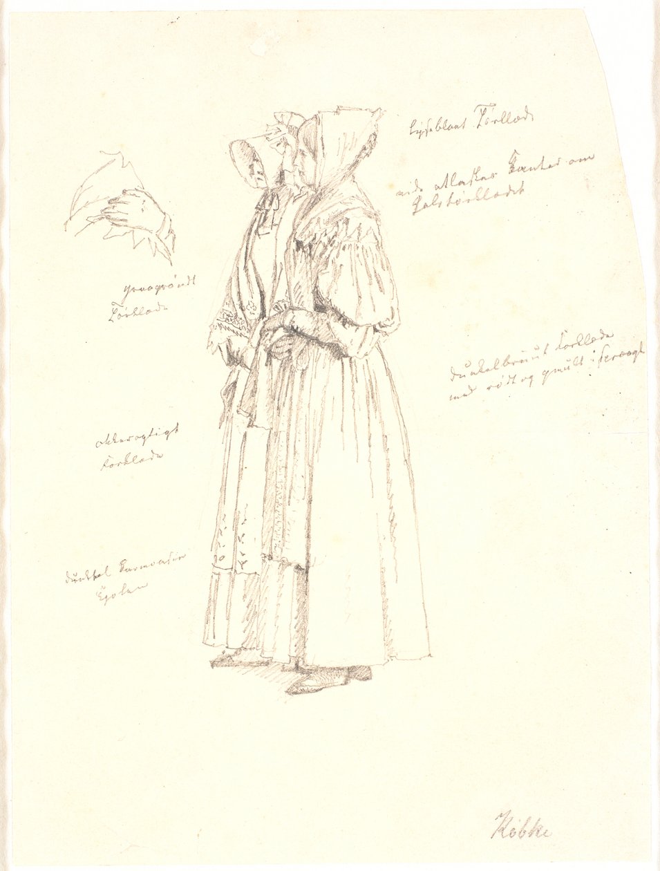 絵画の女性像の素描の習作、Sortedamssøen による Dosseringen から Østerbro への眺め 作： ChristenKøbke