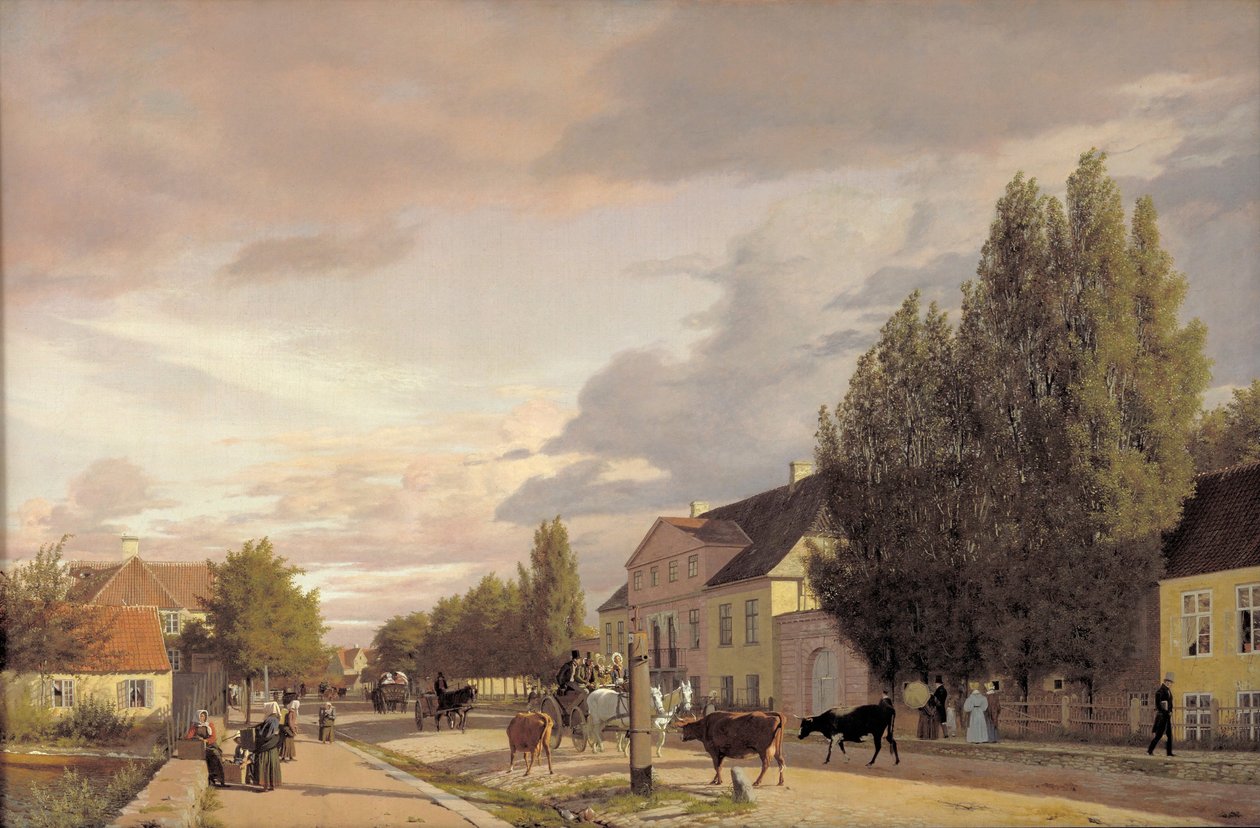 コペンハーゲン郊外のØsterbroの通りの眺め。朝の光、1836 作： ChristenSchjellerupKøbke