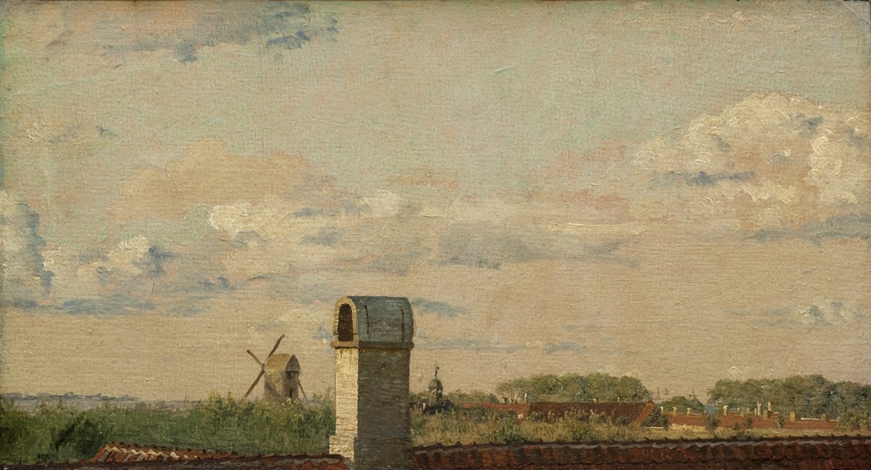 Toldbodvejの窓から城塞に向かって見た、1833年頃（キャンバスに置かれた紙に油彩） 作： クリステン・シェレルプ・コブケ