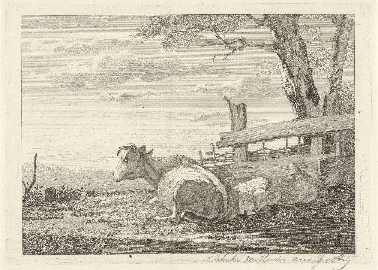 風景の中で休む牛 作： Christiaan Godfried Schutze van Houten