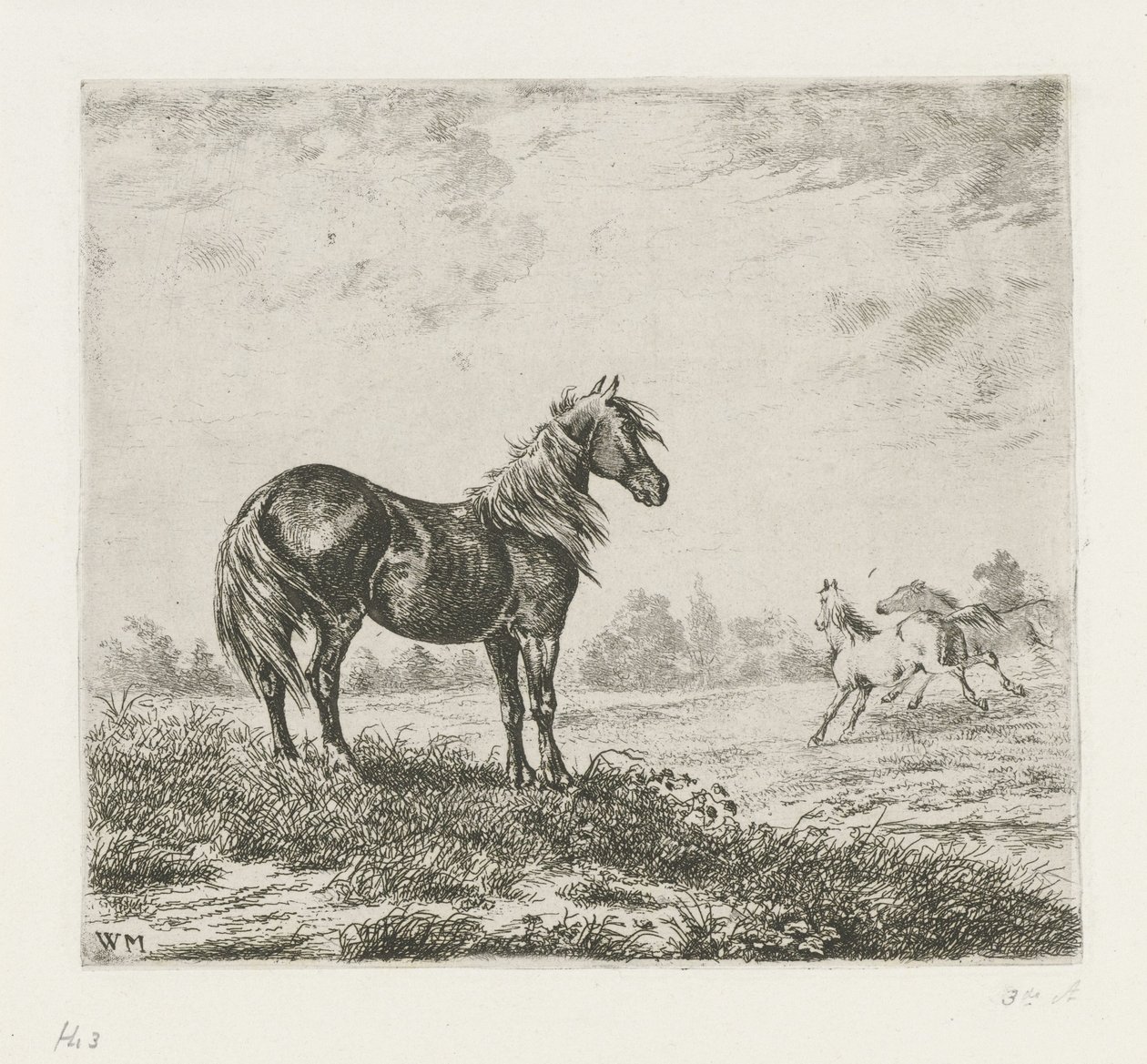 三頭の馬のいる風景 作： Christiaan Wilhelmus Moorrees
