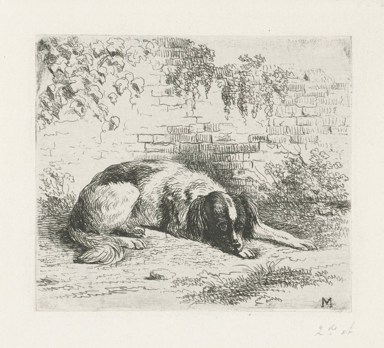 壁の前で横になっている犬 作： Christiaan Wilhelmus Moorrees