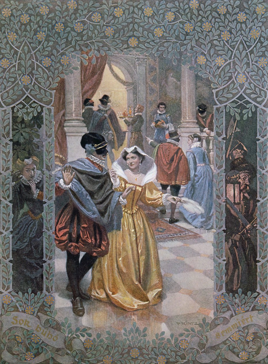 「Much Ado About Nothing」、1900年頃のシーンのイラスト 作： クリスチャン・オーガスト・プリント